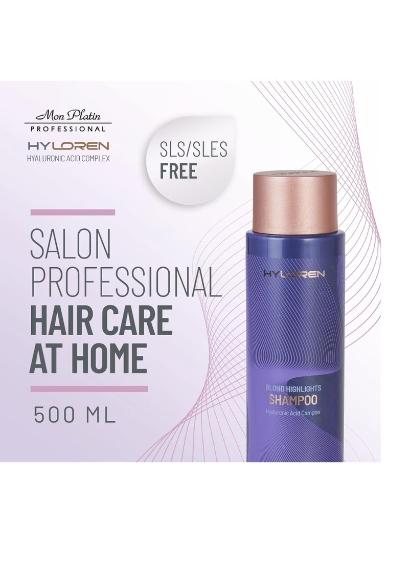 Mon Platin Professional - Mon Platin Professional HY Loren Blond Hair Shampoo with Hyaluronic Acid for Blond & Highlighted Hair, Shampoo for Blond Hair, SLS/SLES Free, Moisturizing Shampoo, Purple Shampoo, 500ml - Image 1