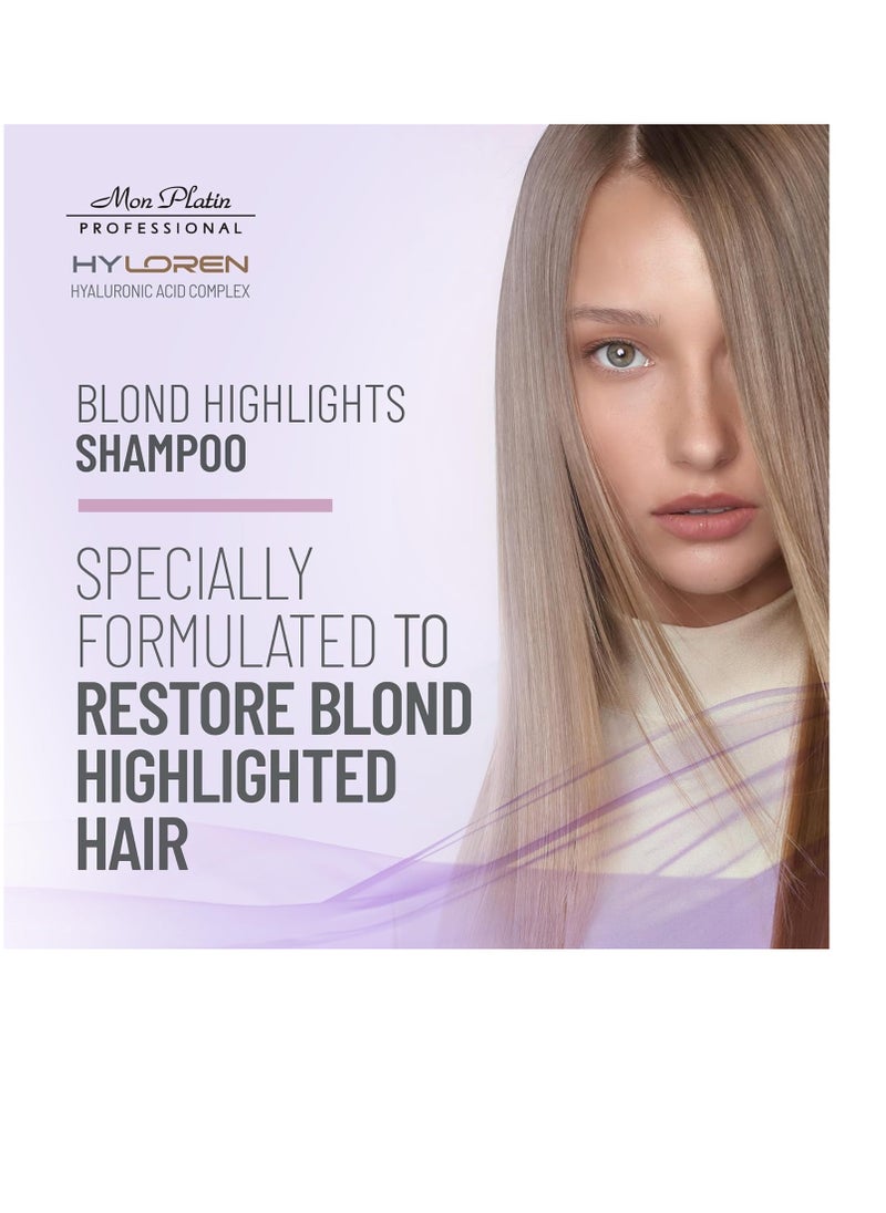 Mon Platin Professional - Mon Platin Professional HY Loren Blond Hair Shampoo with Hyaluronic Acid for Blond & Highlighted Hair, Shampoo for Blond Hair, SLS/SLES Free, Moisturizing Shampoo, Purple Shampoo, 500ml - Image 1