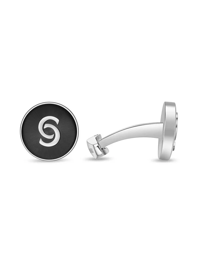 Davide Silver and Black Motif Cufflinks for Men