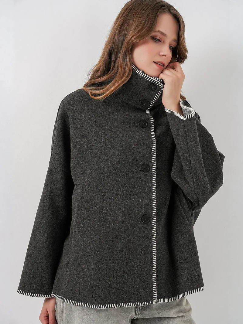 BIG DART BDART Textured Topstitch Detailed Jacket with Half Turtleneck