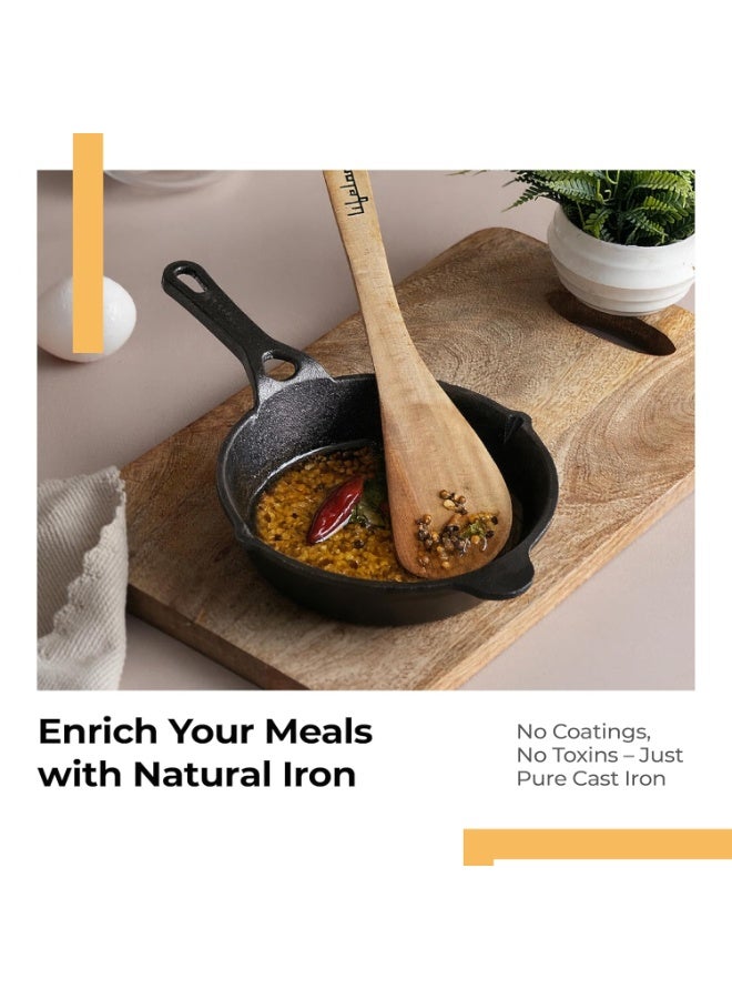 Lifelong Cast Iron Fry Pan 6 Inch with Wooden Spatula | Induction Friendly | Non-Stick Pre-Seasoned 100% Toxin & Teflon Free & Durable | Skillet for Cooking, Searing, Sautéing, & Frying (LLCIFP006) - Image 3