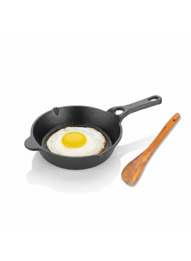 Lifelong Cast Iron Fry Pan 6 Inch with Wooden Spatula | Induction Friendly | Non-Stick Pre-Seasoned 100% Toxin & Teflon Free & Durable | Skillet for Cooking, Searing, Sautéing, & Frying (LLCIFP006) - Image 1