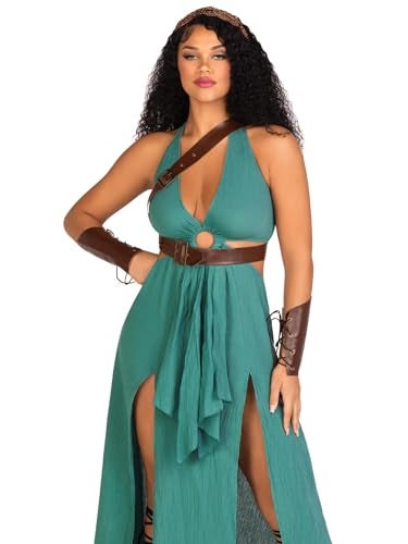 Leg Avenue womens - 4 Piece Warrior Maiden Set Sexy Halloween Dress With Harness and Arm Cuffs for Women Adult Sized Costumes, Green, Medium US - Image 1
