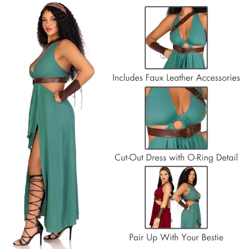 Leg Avenue womens - 4 Piece Warrior Maiden Set Sexy Halloween Dress With Harness and Arm Cuffs for Women Adult Sized Costumes, Green, Medium US - Image 3