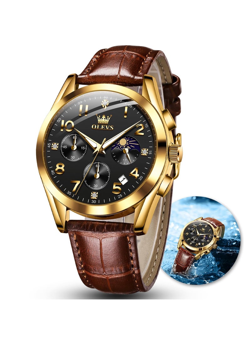 OLEVS Men's Watches Brown Leather with Date,Casual Watches for Men,Large Face Watches Men,Chronograph Mens Watch,Sport Waterproof Business Dress Analog Quartz Men's Wrist Watches Reloj De Hombre - Image 1