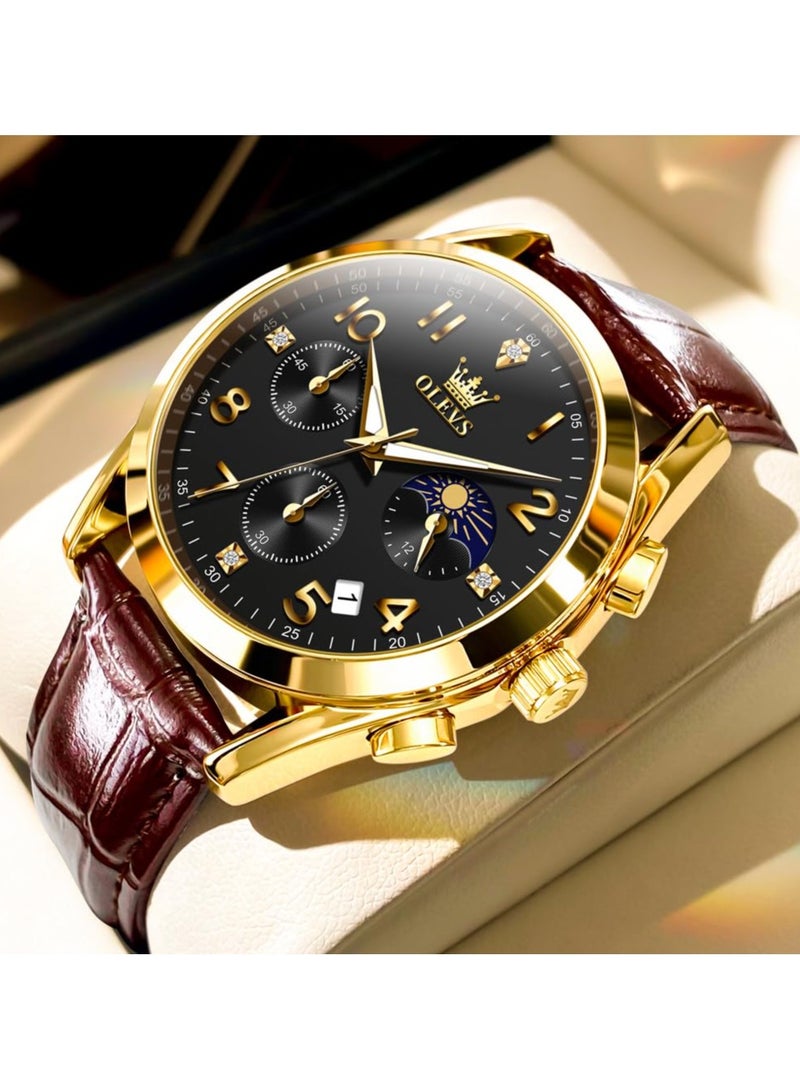 OLEVS Men's Watches Brown Leather with Date,Casual Watches for Men,Large Face Watches Men,Chronograph Mens Watch,Sport Waterproof Business Dress Analog Quartz Men's Wrist Watches Reloj De Hombre - Image 2