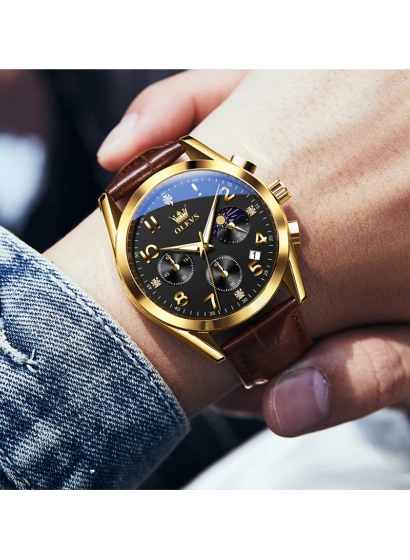 OLEVS Men's Watches Brown Leather with Date,Casual Watches for Men,Large Face Watches Men,Chronograph Mens Watch,Sport Waterproof Business Dress Analog Quartz Men's Wrist Watches Reloj De Hombre - Image 3