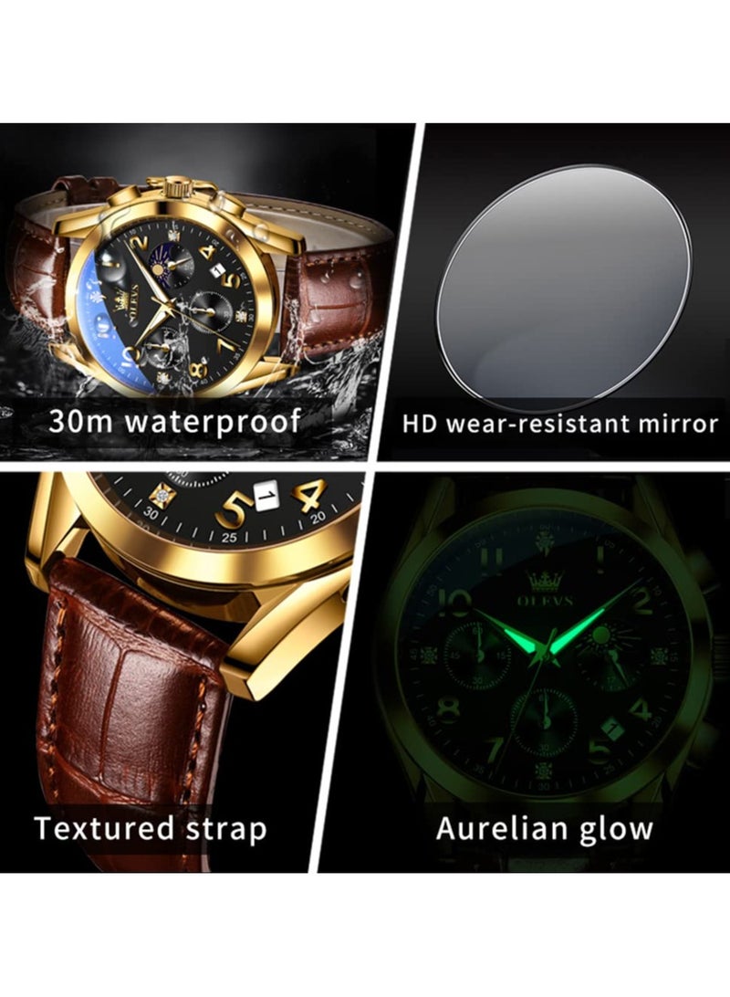 OLEVS Men's Watches Brown Leather with Date,Casual Watches for Men,Large Face Watches Men,Chronograph Mens Watch,Sport Waterproof Business Dress Analog Quartz Men's Wrist Watches Reloj De Hombre - Image 4