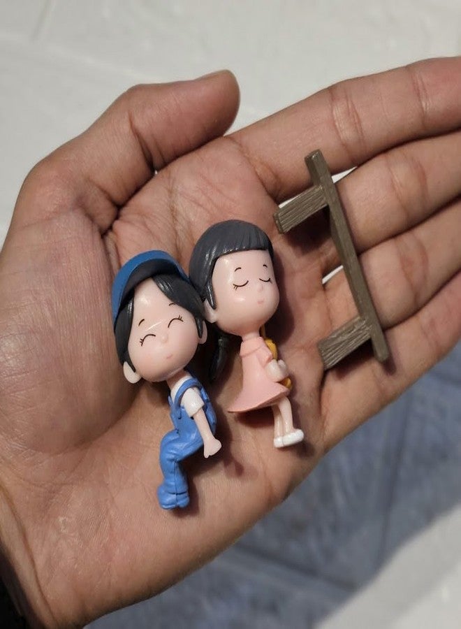 ARUNA DECOR Miniature Purple Couple Figurines, Decorative Dollhouse Accessories, Collectible Gift Set, Mini Garden Decoration (Blue Cap Couple) - Image 2