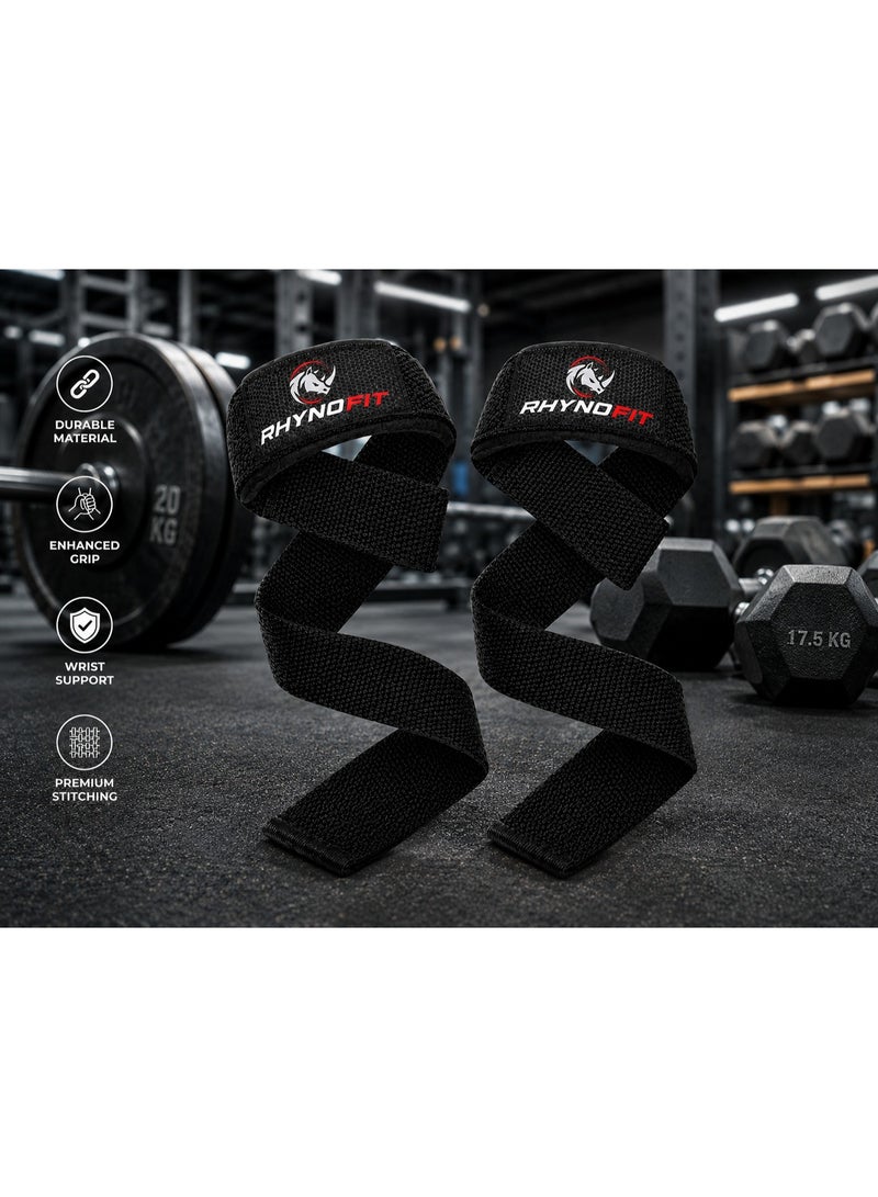 RHYNOFIT Weight Lifting Straps with Wrist Support | Non Slip Gym Wrist Wraps | 6MM Neoprene Padded Power Strap - Image 3