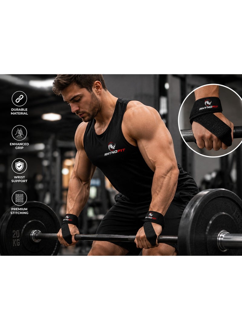 RHYNOFIT Weight Lifting Straps with Wrist Support | Non Slip Gym Wrist Wraps | 6MM Neoprene Padded Power Strap - Image 2
