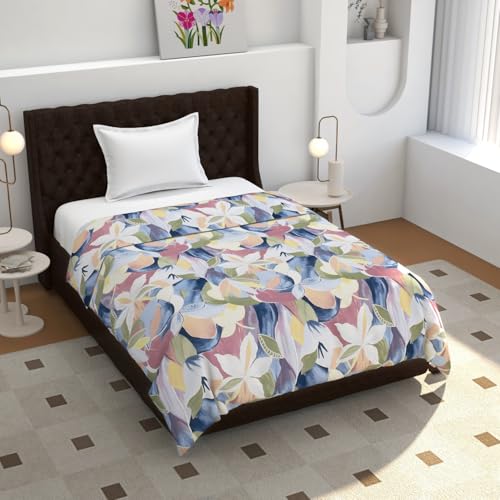TIB® 140 GSM Soft Glace Cotton Duvet Cover Single Bed II Razai Cover II Quilt Cover II Dohar Cover for Single Bed with Zipper. (Blue Flower, Single) - Image 1