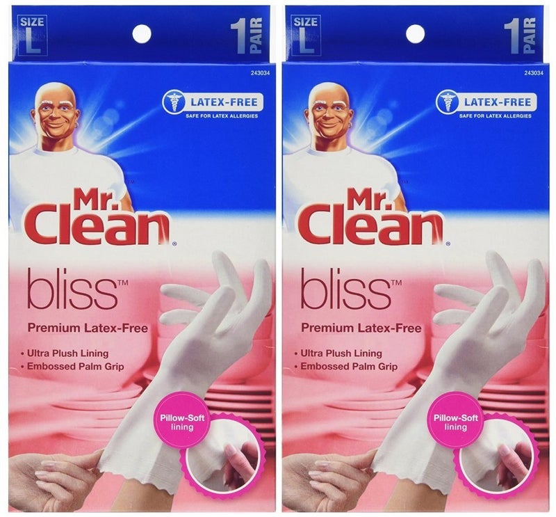 Mr Clean قفازات تنظيف مستر كلين بليس - كبيرة، بطول 12" مع كفة غير قابلة للانزلاق وبطانة فائقة النعومة لامتصاص متعدد الأغراض للتنظيف المنزلي، قفازات قابلة لإعادة الاستخدام وخالية من اللاتكس (بيضاء) - Image 1