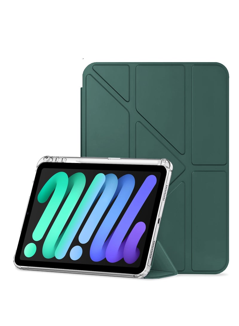 Wtech Apple iPad mini 5G (8.3 inch) (A17 Pro) 7th Generation 2024 Symmetry 360 Smart Folio Series Auto Awake/Auto Sleep Leather Texture and Transparent Back with Pen Holder Case Cover - Dark Green - Image 3