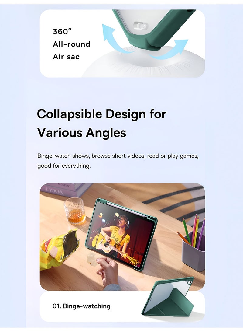 Wtech Apple iPad mini 5G (8.3 inch) (A17 Pro) 7th Generation 2024 Symmetry 360 Smart Folio Series Auto Awake/Auto Sleep Leather Texture and Transparent Back with Pen Holder Case Cover - Dark Green - Image 2