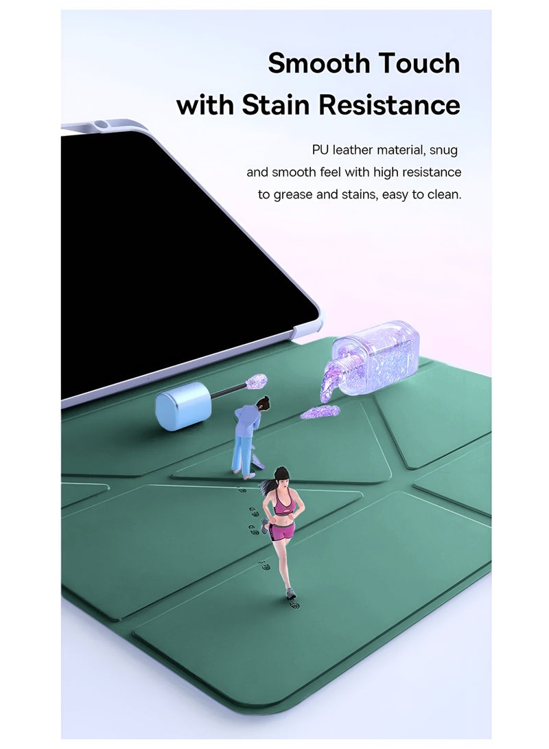 Wtech Apple iPad mini 5G (8.3 inch) (A17 Pro) 7th Generation 2024 Symmetry 360 Smart Folio Series Auto Awake/Auto Sleep Leather Texture and Transparent Back with Pen Holder Case Cover - Dark Green - Image 5