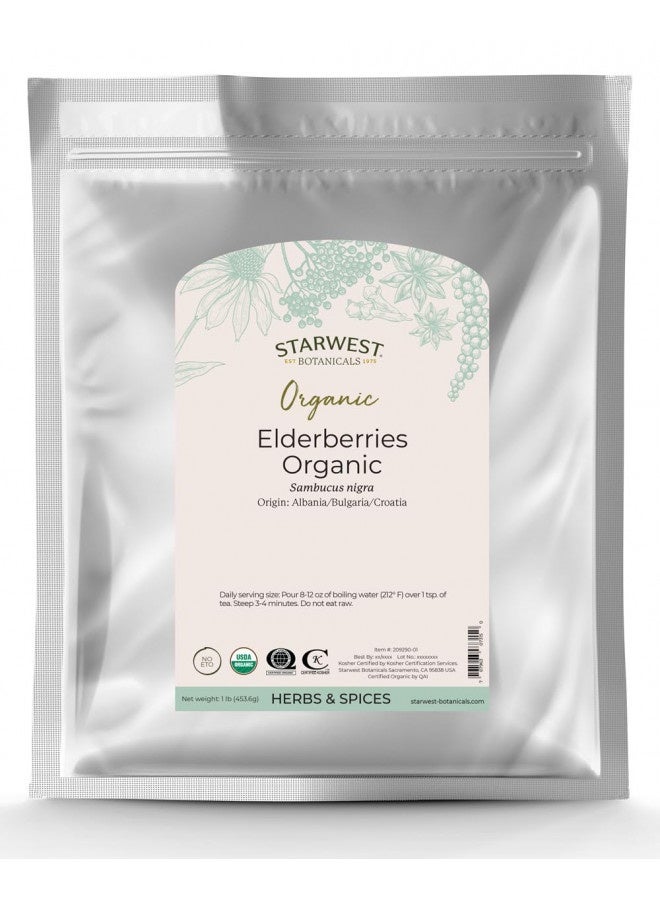 Starwest Botanicals Organic Dried Elder Berries, 1 Pound Bulk | Immune System Support Booster For Making Tea, Syrup, Gummies