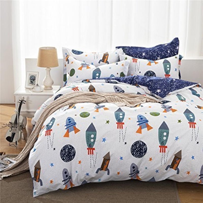 Brandream Brandream Twin Size Kids Bedding Set 100 Cotton Boys Space Galaxy Bedding Set 3Piece Duvet Cover Set Duvet Cover  Flat Sheet  Pillowcase 