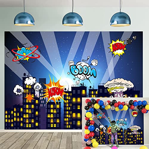 Cenven Cityscape Theme Backdrop Night Scene Comics Style Building City Photography Background Baby Shower Boy Girl Kids Birthday Party Decoration Studio Shoot Prop 7x5FT - Image 1
