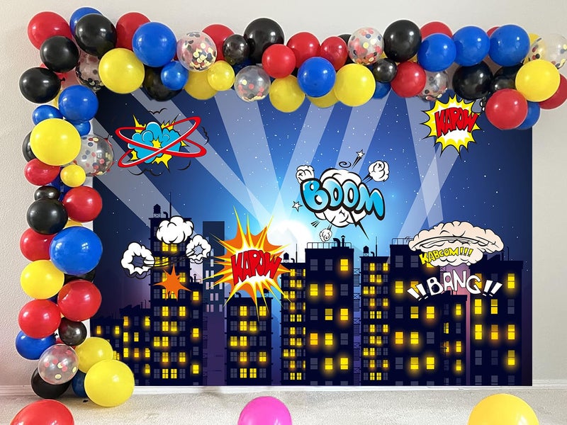 Cenven Cityscape Theme Backdrop Night Scene Comics Style Building City Photography Background Baby Shower Boy Girl Kids Birthday Party Decoration Studio Shoot Prop 7x5FT - Image 5
