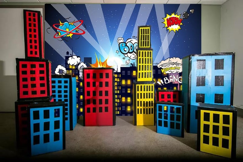 Cenven Cityscape Theme Backdrop Night Scene Comics Style Building City Photography Background Baby Shower Boy Girl Kids Birthday Party Decoration Studio Shoot Prop 7x5FT - Image 4