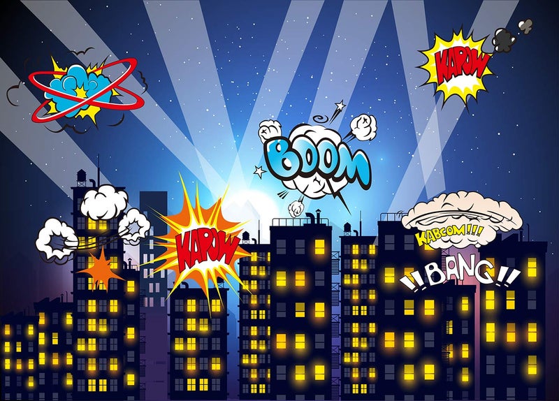 Cenven Cityscape Theme Backdrop Night Scene Comics Style Building City Photography Background Baby Shower Boy Girl Kids Birthday Party Decoration Studio Shoot Prop 7x5FT - Image 2