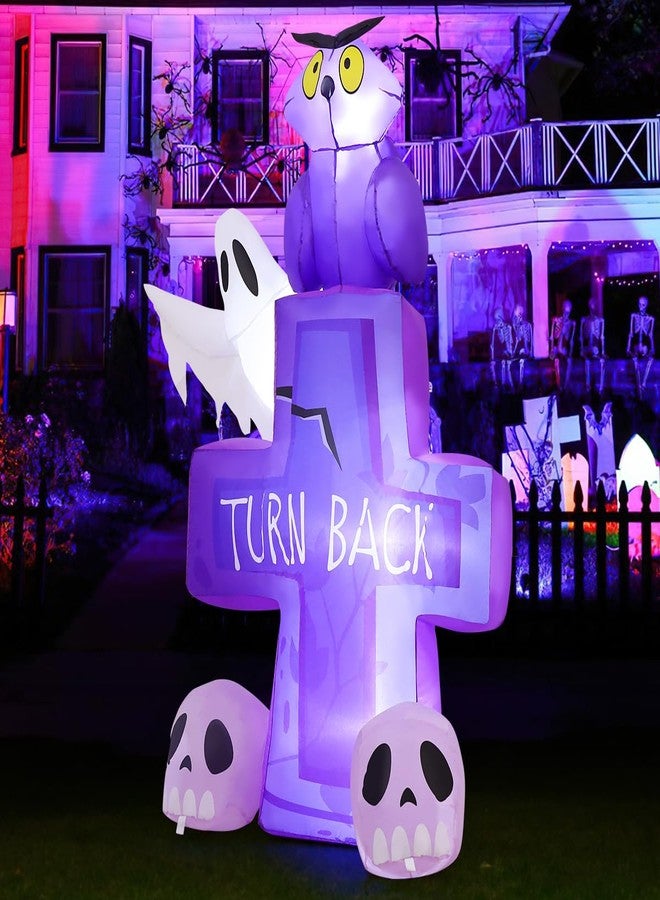 GOOSH 6FT Halloween Inflatables Outdoor Decoration - Halloween Blow Up Decorations Outside Inflatable Owl on Tombstone Ghost Skull with LED Lights for Decor Party Garden Lawn - Image 3