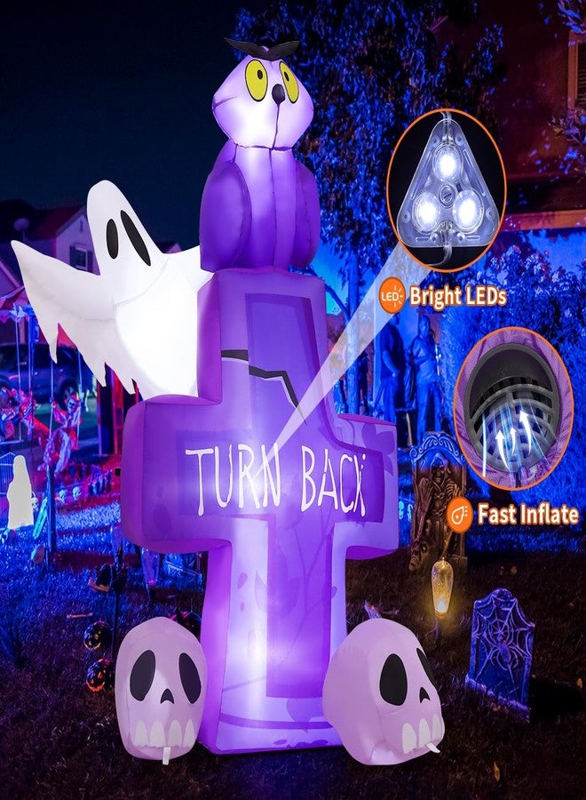 GOOSH 6FT Halloween Inflatables Outdoor Decoration - Halloween Blow Up Decorations Outside Inflatable Owl on Tombstone Ghost Skull with LED Lights for Decor Party Garden Lawn - Image 2