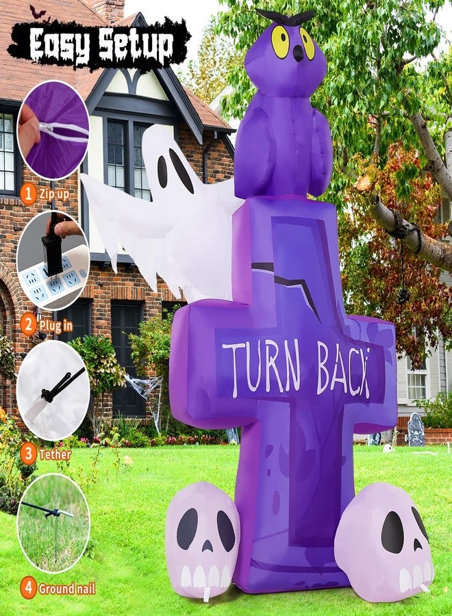 GOOSH 6FT Halloween Inflatables Outdoor Decoration - Halloween Blow Up Decorations Outside Inflatable Owl on Tombstone Ghost Skull with LED Lights for Decor Party Garden Lawn - Image 5