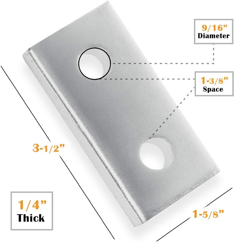 OHLECTRIC (5 Pack) 2-Hole Splice Plates – Premium Zinc Electroplated Steel | 1-5/8" x 1/4", 9/16" Holes – Heavy-Duty Brackets for Wood, Metal, Framing & Structural Repair - Image 2