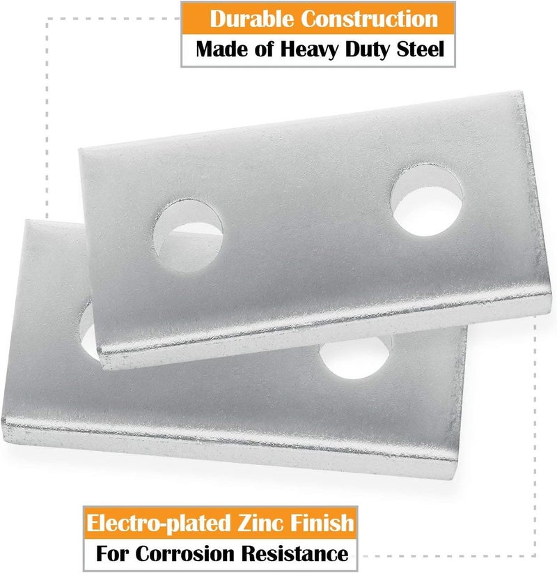 OHLECTRIC (5 Pack) 2-Hole Splice Plates – Premium Zinc Electroplated Steel | 1-5/8" x 1/4", 9/16" Holes – Heavy-Duty Brackets for Wood, Metal, Framing & Structural Repair - Image 3