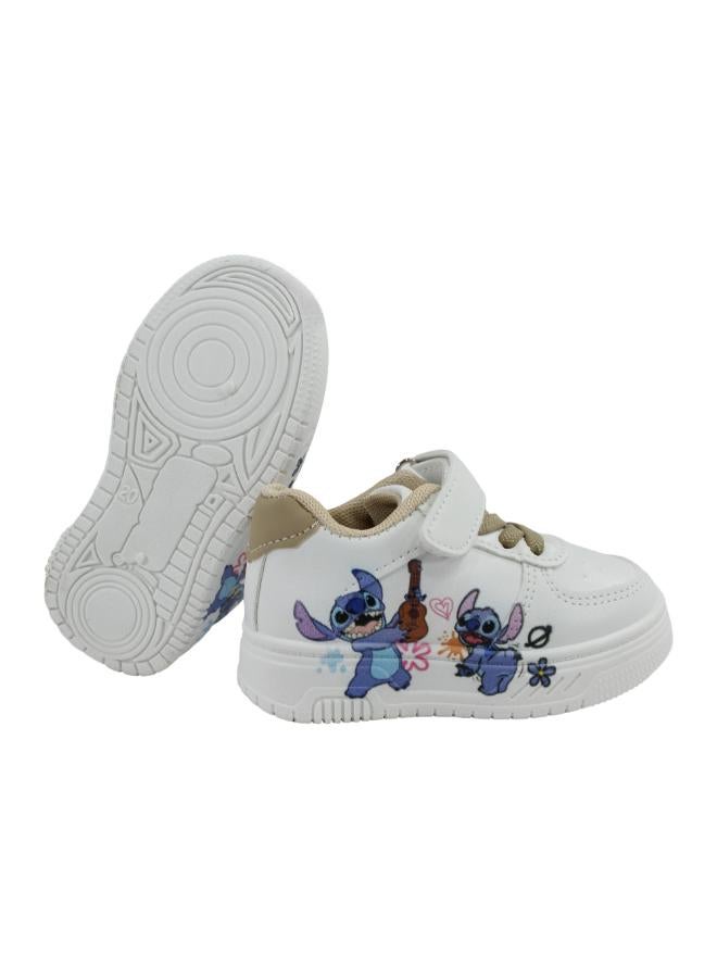 Baby Girls Leather Sneakers  – Coffee with Stitch Print - Image 3