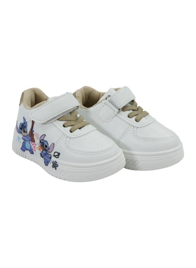 Baby Girls Leather Sneakers  – Coffee with Stitch Print - Image 1