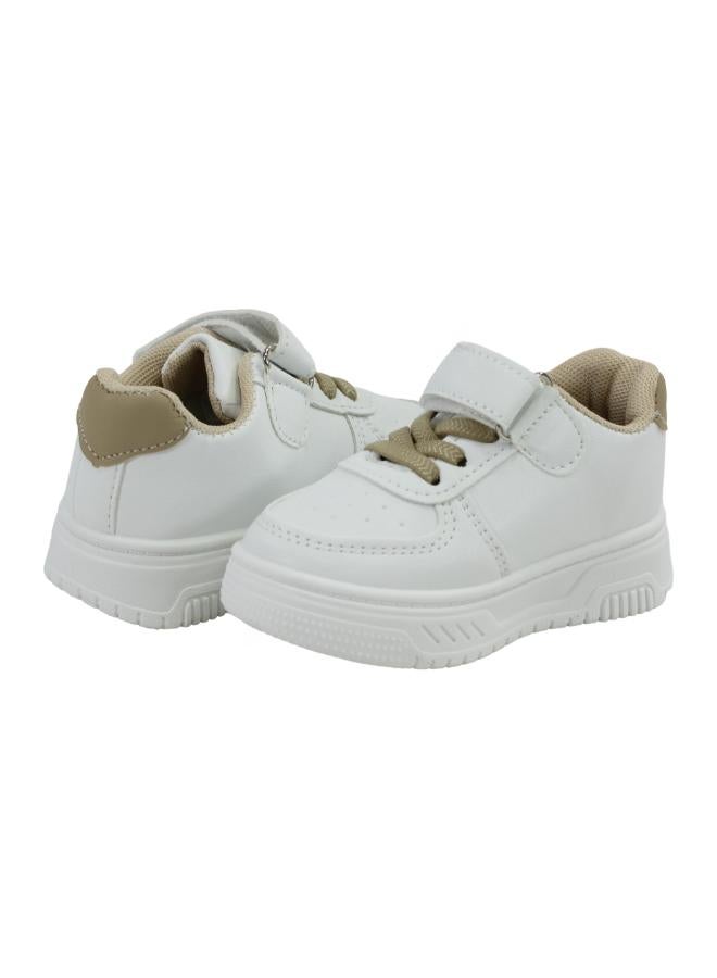 Baby Girls Leather Sneakers  – Coffee with Stitch Print - Image 2