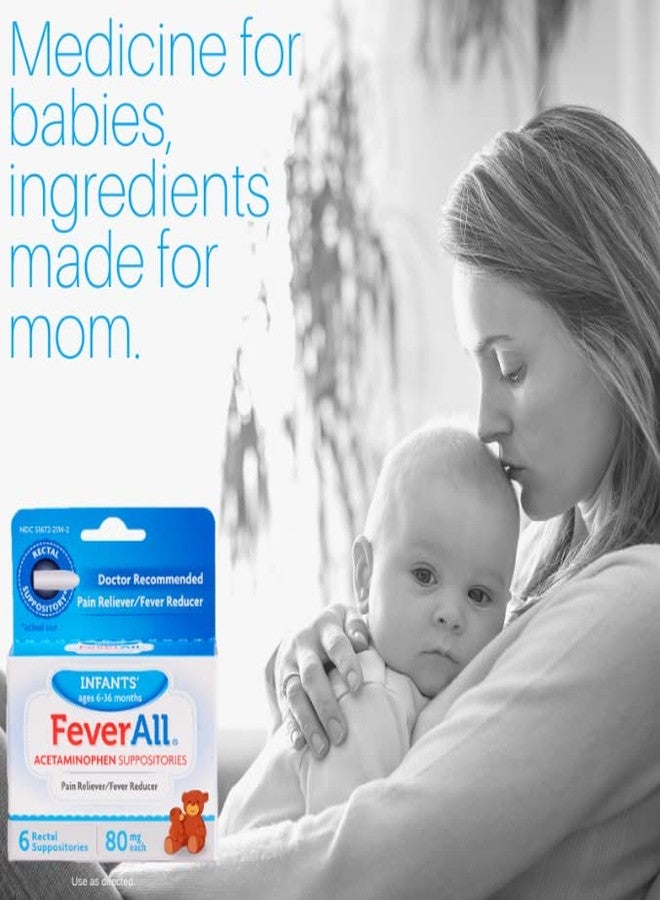 Feverall تحاميل أسيتامينوفين للأطفال من فيفرول، 6 تحاميل شرجية، 80 ملغ لكل تحميلة، مسكن للألم وخافض للحرارة. خالٍ من البارابين، لا يحتوي على ألوان صناعية أو مواد حافظة أخرى. مناسب للأطفال من عمر 6 إلى 36 شهرًا (عبوة من قطعتين). - Image 2