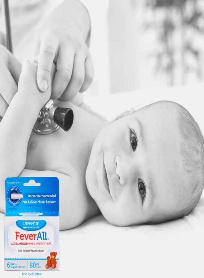 Feverall تحاميل أسيتامينوفين للأطفال من فيفرول، 6 تحاميل شرجية، 80 ملغ لكل تحميلة، مسكن للألم وخافض للحرارة. خالٍ من البارابين، لا يحتوي على ألوان صناعية أو مواد حافظة أخرى. مناسب للأطفال من عمر 6 إلى 36 شهرًا (عبوة من قطعتين). - Image 3