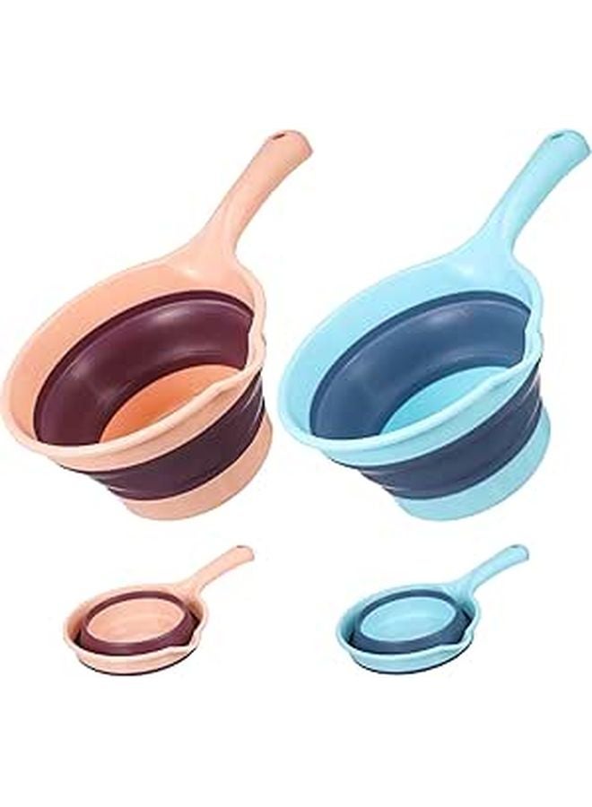 Foldable Plastic Water Ladle Spoon Set 2 Pieces Long Handle Collapsible Scoop Light Blue Pink - Image 1