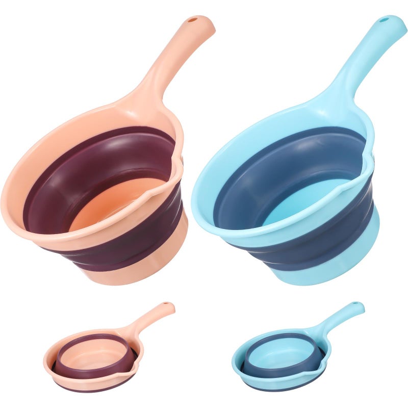 Foldable Plastic Water Ladle Spoon Set 2 Pieces Long Handle Collapsible Scoop Light Blue Pink - Image 2