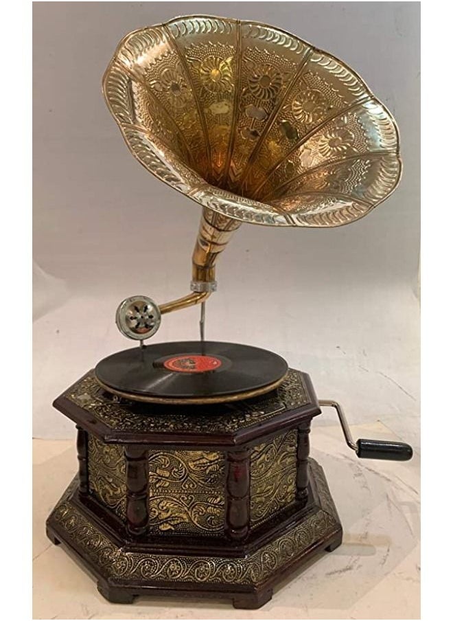 QUESERA - Gramophone player record player Working Gramophone Recorder Player Phonograph Gold Craved Gramophone - Image 1