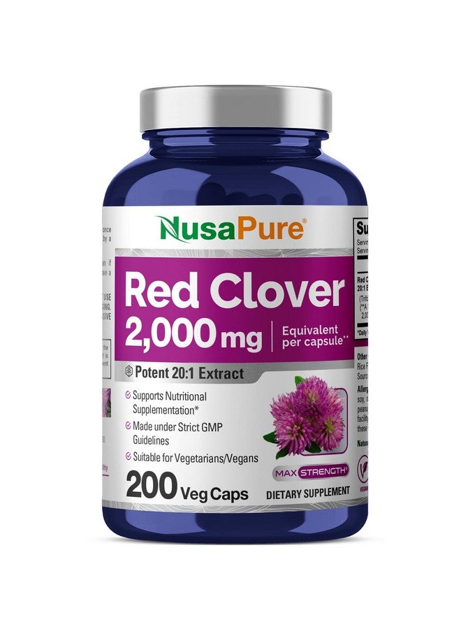 NusaPure Red Clover Capsules 2000mg per Veggie Caps | 200 Count | Trifolium Pratense | Non-GMO | Red Clover Blossom Extract 20:1 Supplement - Image 1