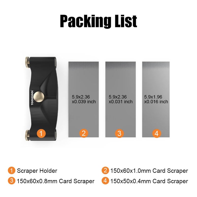 TOOLCOOL Card Scraper Holder with 3 Rectangle Cabinet Scraper Woodworking Set Reduce Hand Strain Adjustable Curvature for Precision And Fine Finish - Image 4