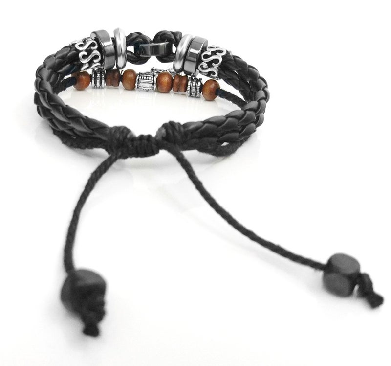 Suyi Multilayer Adjustable Leather Woven Braided Bangle Cross Bracelet Leaf Wrist Cuff Wristband Cblack - Image 5