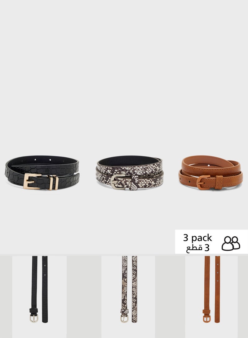 ELLA 3 Pack Snake Print Slim Belt Set - Image 1