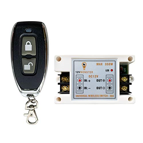 12vmonster DC 12V LED Heavy Duty 30A Latching Function Single Channel Remote Control Wireless On Off Switch Controller Set - Remote Wireless Receiver Handles Up to 350W on Low Voltage DC 12 Volt Sleek Black FOB - Image 1