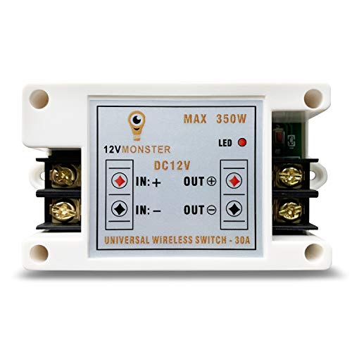 12vmonster DC 12V LED Heavy Duty 30A Latching Function Single Channel Remote Control Wireless On Off Switch Controller Set - Remote Wireless Receiver Handles Up to 350W on Low Voltage DC 12 Volt Sleek Black FOB - Image 2