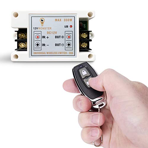 12vmonster DC 12V LED Heavy Duty 30A Latching Function Single Channel Remote Control Wireless On Off Switch Controller Set - Remote Wireless Receiver Handles Up to 350W on Low Voltage DC 12 Volt Sleek Black FOB - Image 5