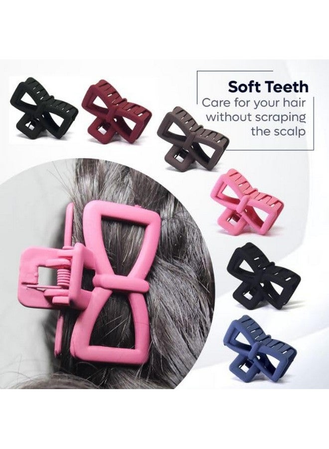 FREEBIES Korean Style Matte Bow Shaped Hair Claw Hair Clips, Clutchers, Hair Extension, Hair Clips & Hair Claw for Womens & Girls For All Types Of Hair (Pack OF 5) - Image 3