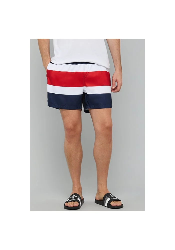 R&b Striped Swim Shorts with Drawstring Waist