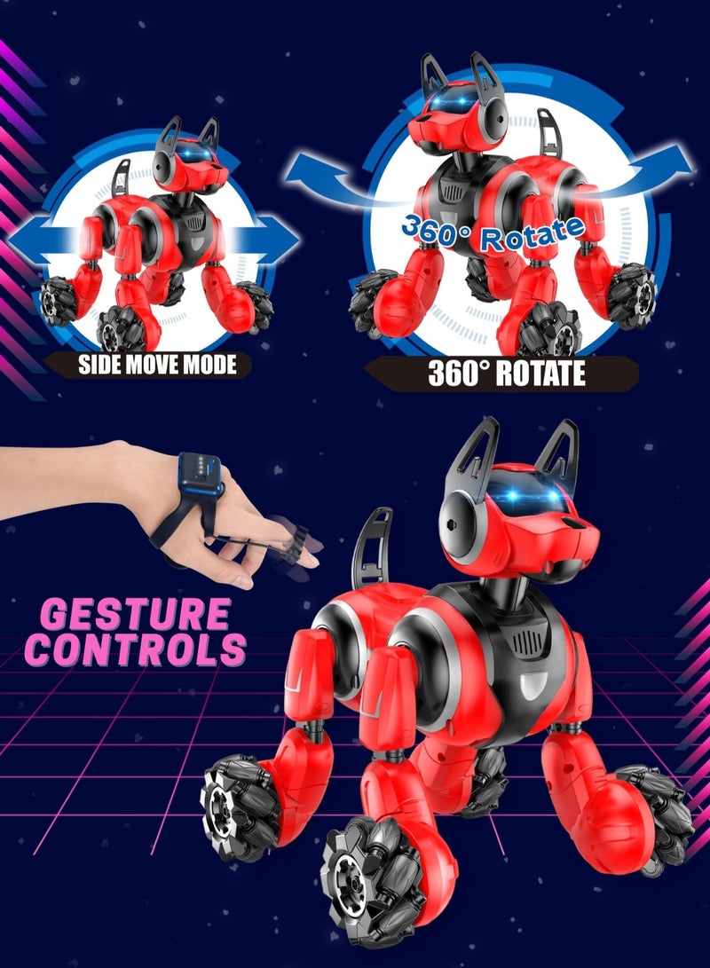 فيتو FITTO RC Gesture Robot Pet Dog متعدد الوظائف للأطفال ، التحكم بالإيماءات 360 درجة مع وضع الحركة الجانبية ، أحمر - Image 3