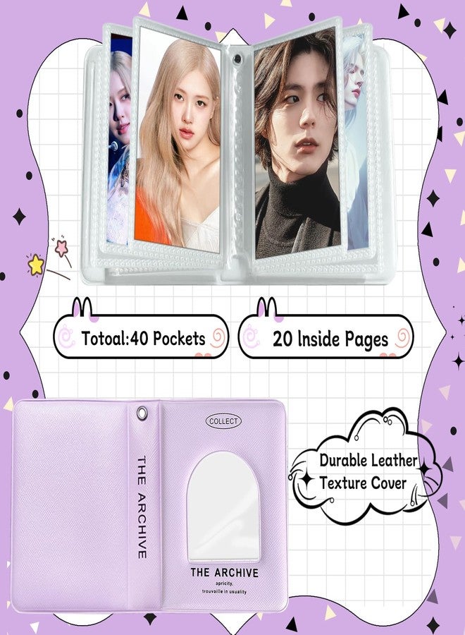 KeCool 3 Inch Kpop Photocard Binder, 40 Pockets Portable Photocard Holder Book Mini Photo K-pop Album, Window Hollow Kpop Binder Collector Book Photo Card Holder Album with Lovely Pendant (Leather Cover) - Image 2